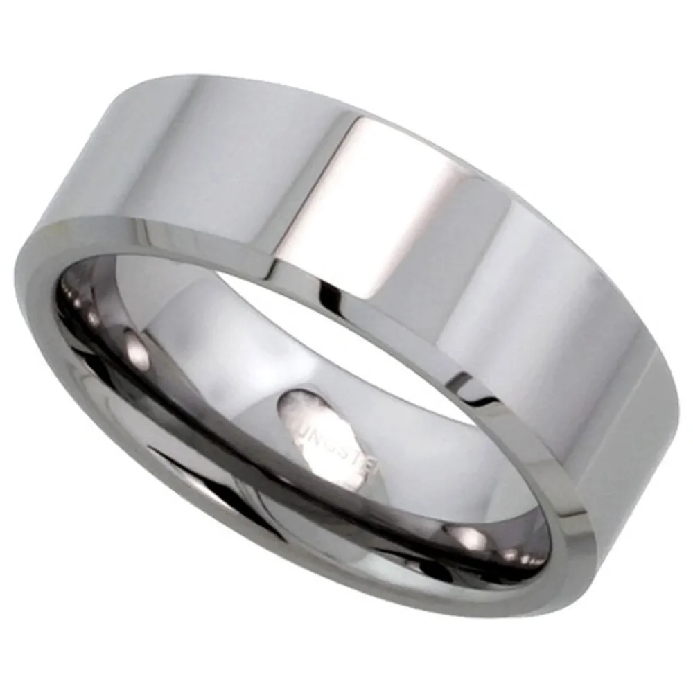 Tungsten Wedding Band Beveled Edges Comfort fit